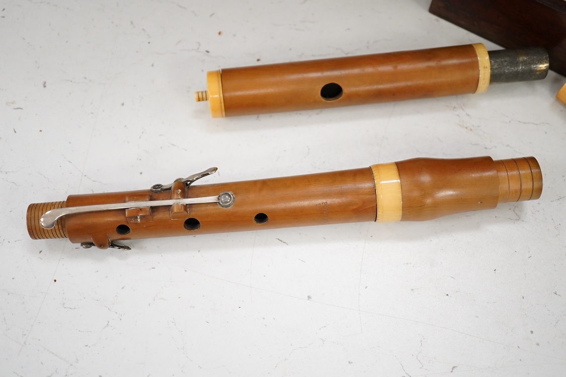 A 19th century boxwood and ivory flute by Potter, Johnson’s Court, Fleet Street, London, in a mahogany case, with early eight key system, ivory submission ref: RERLAL9Y